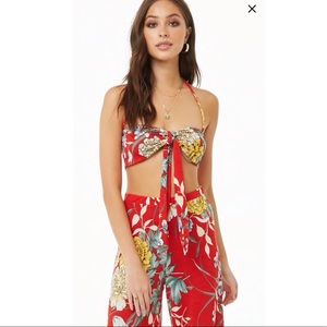 Floral Crop Top & Flared Pants Set